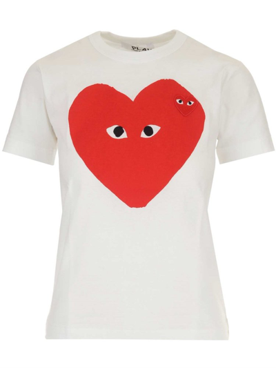 Comme Des Garçons Play Heart Printed Crewneck T In White