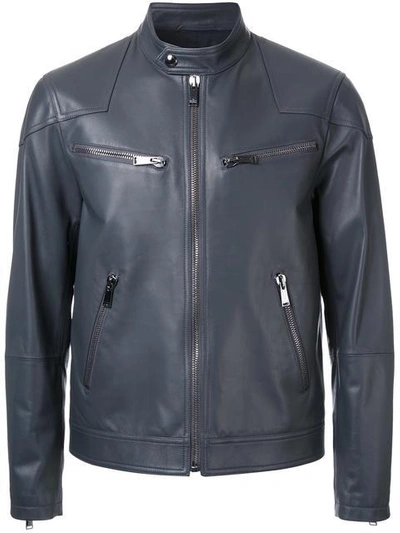 Kent & Curwen Leather Biker Jacket In Black