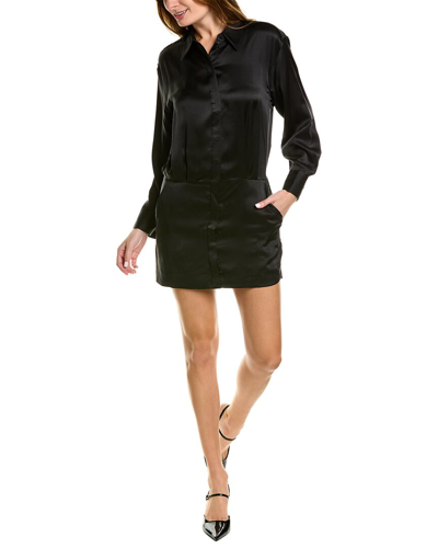 Equipment Claudette Pleated Silk-satin Mini Shirt Dress In Black