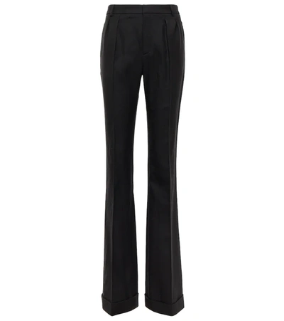 Saint Laurent High-rise Wool-twill Flared Trousers In Black
