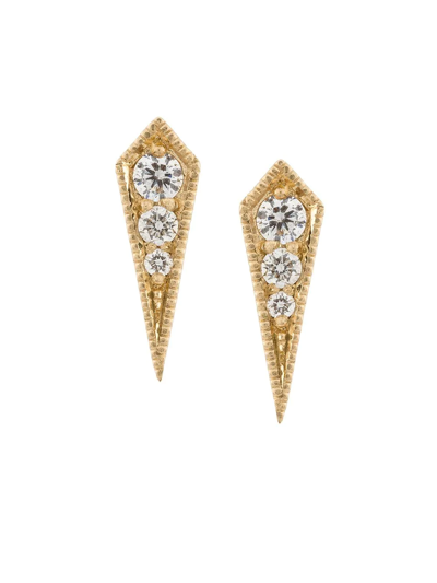 Lizzie Mandler Fine Jewelry 18k Yellow Gold Kite Diamond Stud Earrings In Metallic