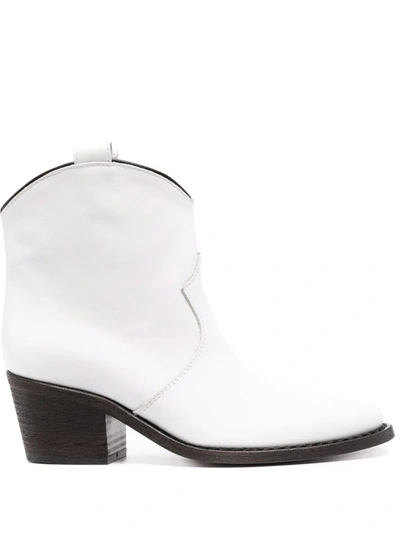 Via Roma 15 Leather Western Boots In White