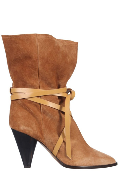 Isabel Marant Lidly Leather-trimmed Suede Ankle Boots In Brown