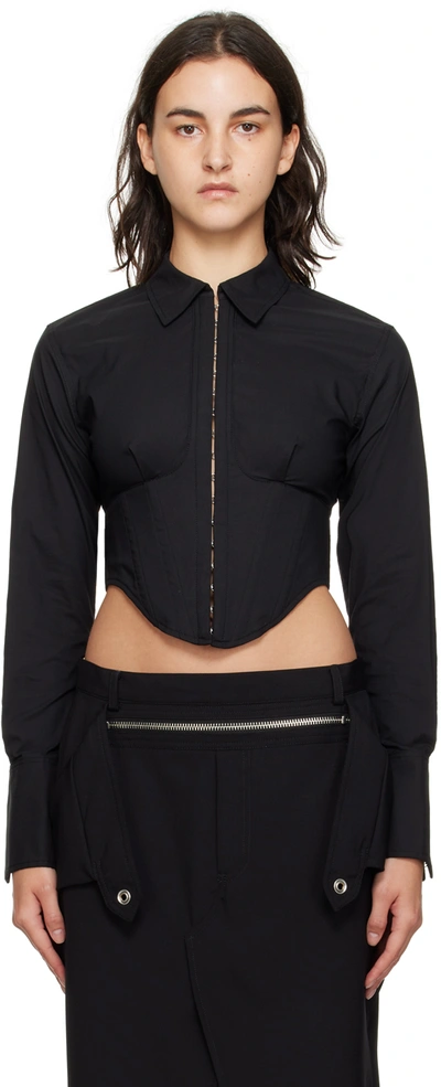 Dion Lee Undercorset Cropped Long-sleeve Shirt In Schwarz