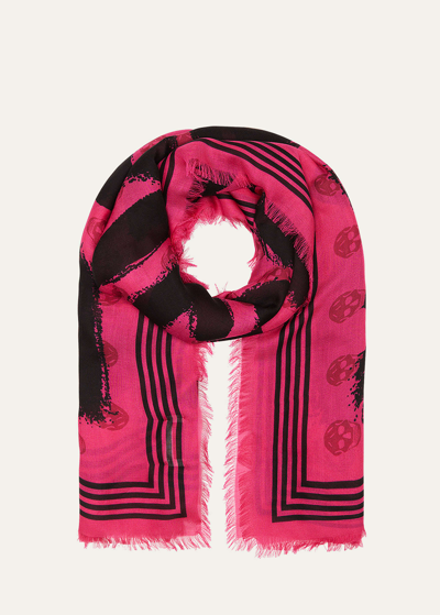 Alexander Mcqueen Graffiti Logo Skull Biker Scarf In Pink / Black