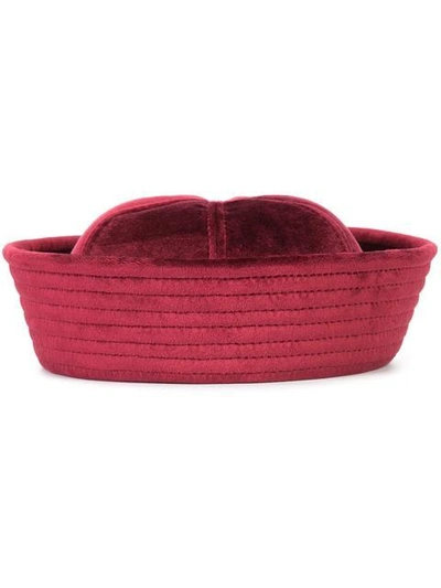 Valas Velvet Panelled Hat In Red