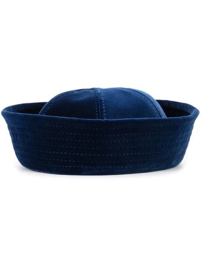 Valas Velvet Panelled Hat In Blue