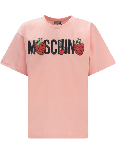 Moschino Kids' Embroidered-logo Embellished T-shirt In Pink