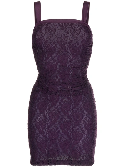 Pre-owned Dolce & Gabbana Lace Panel Fitted Mini-dress In Purple