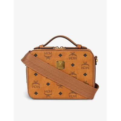 Mcm Visetos-print Leather Cross-body Bag In Cognac