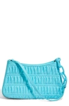 House Of Want Newbie Baguette Vegan Leather Shoulder Bag In Sky Blue Shirring