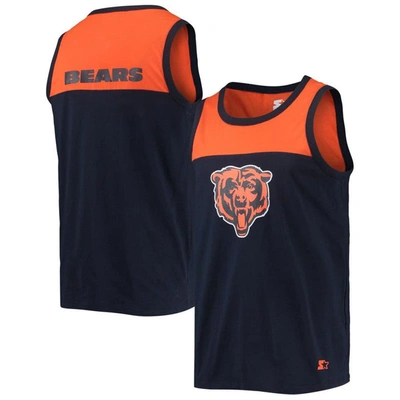 Starter Men's  Navy, Orange Chicago Bears Team Touchdown Fashion Tank Top In Navy,orange