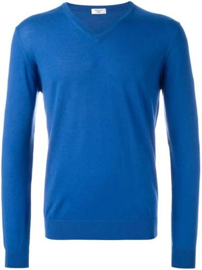 Fashion Clinic Timeless V-neck Wool Jumper In Blue