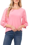 Cece Lace Sleeve Stretch Crepe Blouse In Cupid Pink
