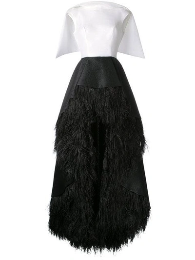 Isabel Sanchis Feather-trimmed High-low Lengua Gown In Black