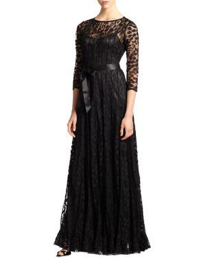 Teri Jon By Rickie Freeman Lace Pintuck Gown In Black | ModeSens