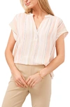 Chaus Split Neck Georgette Blouse In Brown/taupe