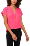 Chaus Split Neck Georgette Blouse In Tropical Pink