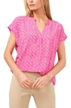 Chaus Split Neck Georgette Blouse In Pink/ Ivory