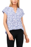 Chaus Split Neck Georgette Blouse In White/blue