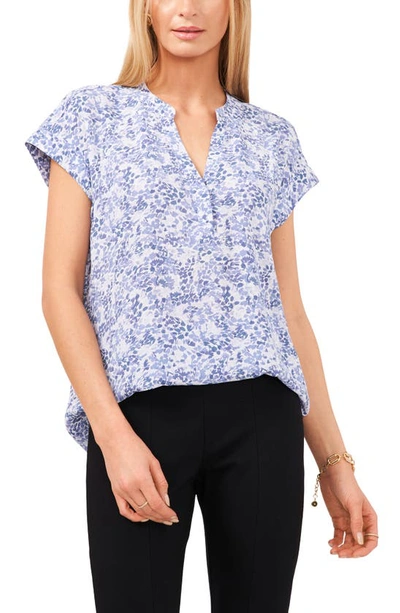 Chaus Split Neck Georgette Blouse In White/blue