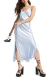 Topshop High Slit Satin Dress In Light Blue