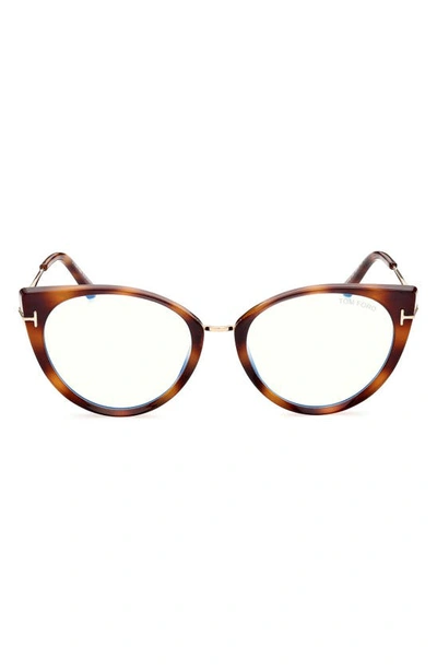 Tom Ford 54mm Blue Light Blocking Cat Eye Glasses In Blonde Havana