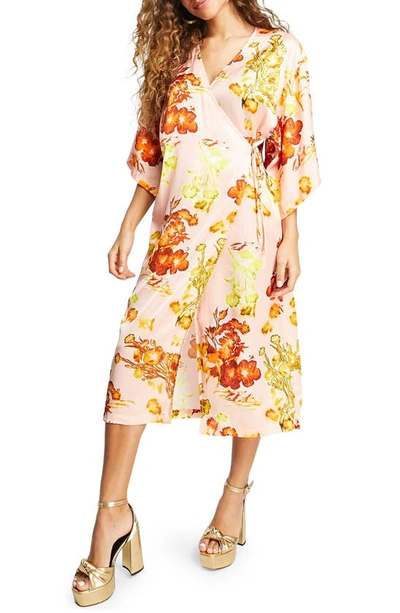 Topshop Kimono Midi Dress In Floral Print-multi