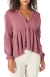 Lucky Brand Waffle Knit High-low Cotton Top In Renaissance Rose