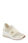 Michael Michael Kors Felix Suede-trimmed Metallic Stretch-knit Sneakers In Champagne