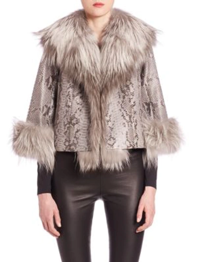 The Fur Salon Python And Fox Fur Jacket In Grey Silver