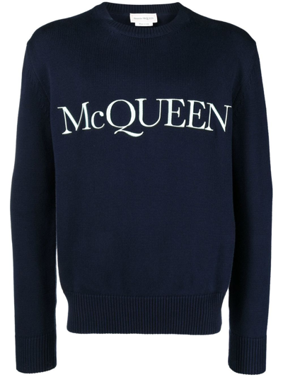 Alexander Mcqueen Logo Cotton Sweater In Blue