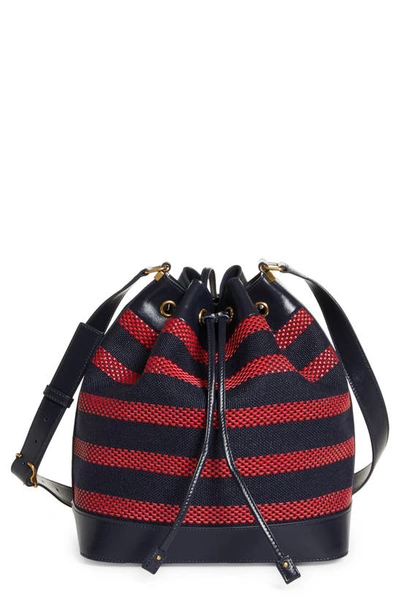 Saint Laurent Seau Stripe Calfskin Leather Bucket Bag In Blue