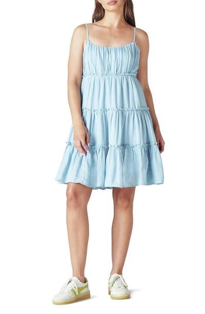 Lucky Brand Tiered Cotton Minidress In Ashley Blue