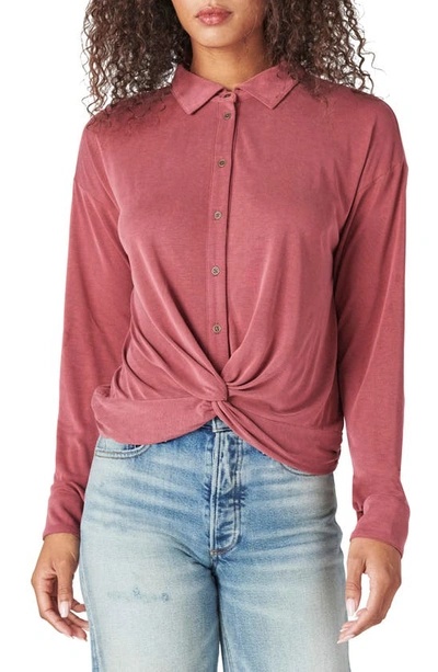 Lucky Brand Twist Hem Knit Button-up Shirt In Tandori Spice