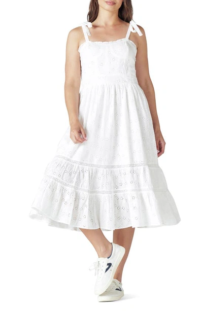 Lucky Brand Eyelet Embroidered Cotton Midi Dress In White