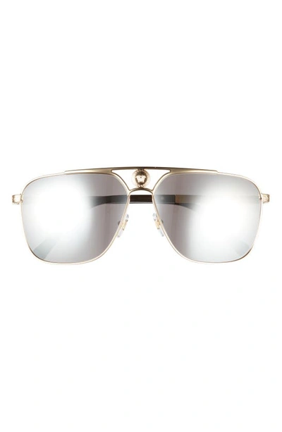 Versace 61mm Mirrored Aviator Sunglasses In Pale Gold