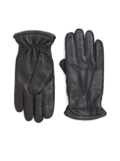 Saks Fifth Avenue Collection Deerskin Leather Gloves In Black
