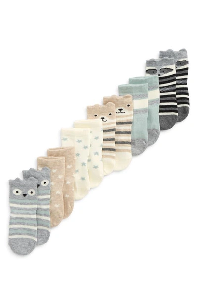 Nordstrom Babies' Assorted 6-pack Animal Socks In Beige- Blue Animal Pack