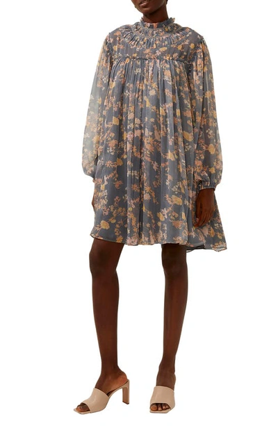 French Connection Diana Floral Print Recycled Polyester Swing Dress In Warm Graphite Multi