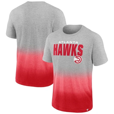 Fanatics Men's  Branded Heathered Gray And Red Atlanta Hawks Board Crasher Dip-dye T-shirt In Heathered Gray,red