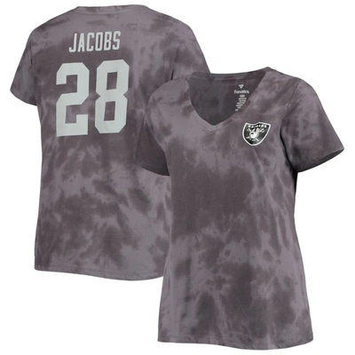 Profile Women's Josh Jacobs Charcoal Las Vegas Raiders Plus Size Name And Number Tie-dye T-shirt