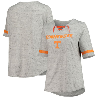 Profile Heathered Gray Tennessee Volunteers Plus Size Lace-up V-neck T-shirt In Heather Gray