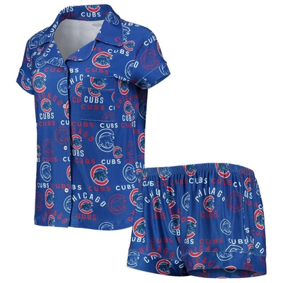 Concepts Sport Women's  Royal Chicago Cubs Flagship Allover Print Top And Shorts Sleep Set
