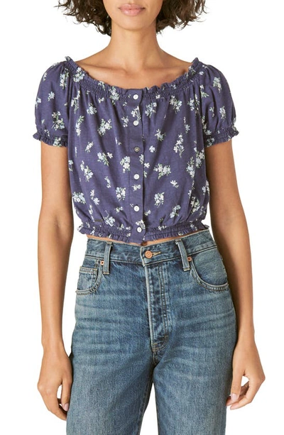 Lucky Brand Short Sleeve Bubble Hem Crop Top In Blue