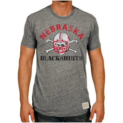 Retro Brand Original  Heather Gray Nebraska Huskers Vintage Blackshirts Tri-blend T-shirt