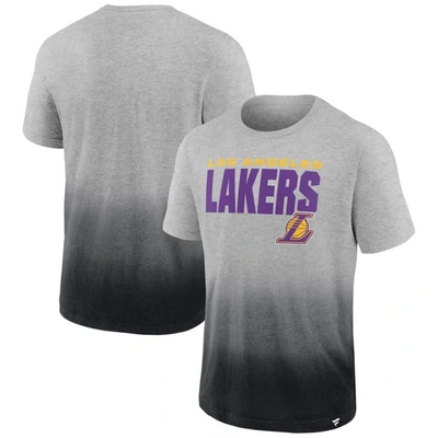 Fanatics Men's  Heathered Gray And Black Los Angeles Lakers Board Crasher Dip-dye T-shirt In Heathered Gray,black