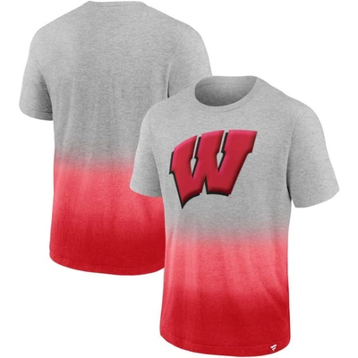 Fanatics Men's  Heathered Gray And Red Wisconsin Badgers Team Ombre T-shirt In Heathered Gray,red