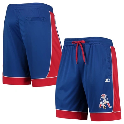 Starter Navy New England Patriots Throwback Fan Favorite Shorts In Royal,red