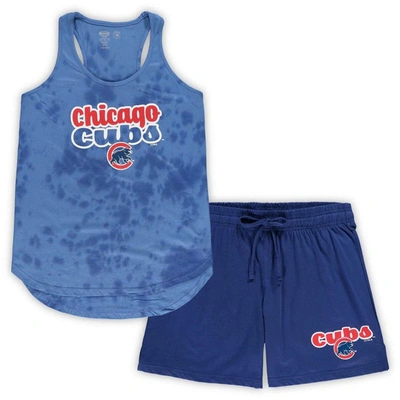 Concepts Sport Women's  Royal Chicago Cubs Plus Size Cloud Tank Top And Shorts Sleep Set